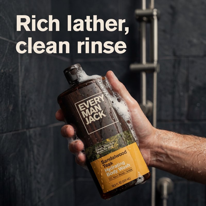 Sandalwood & Teak Hydrating Body Wash for Men - Naturally Derived Formula