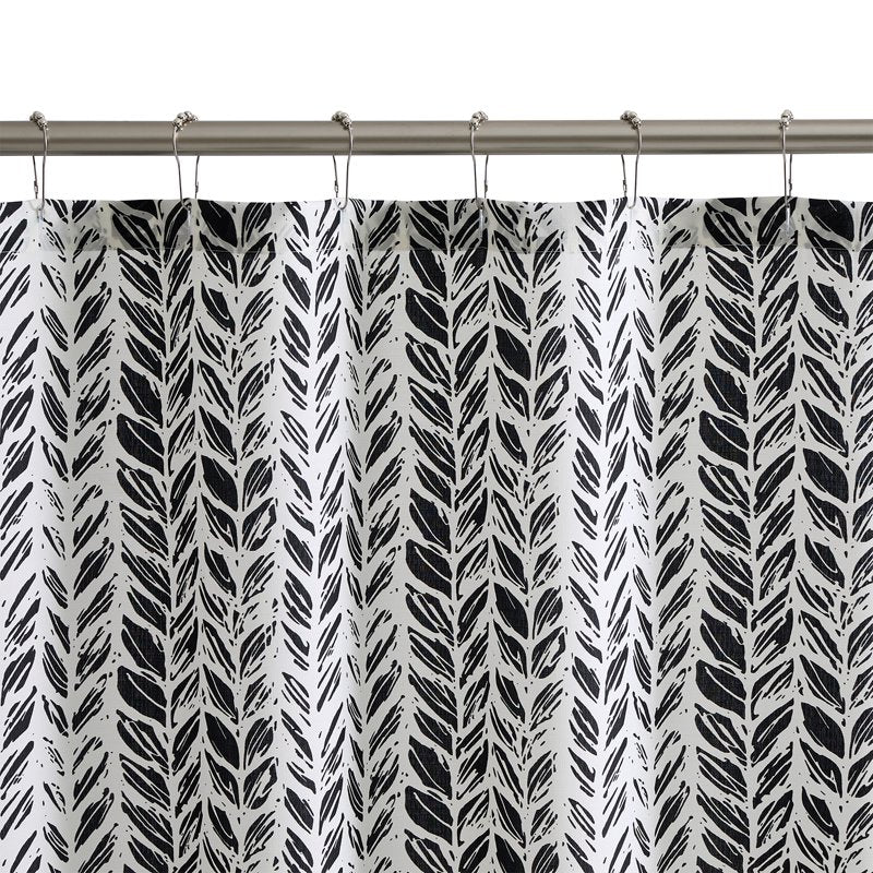 Black and White Braid Shower Curtain Set with Hooks - 72x72 Inches