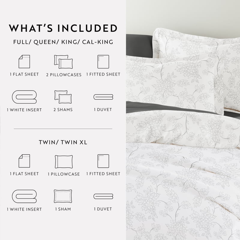 Full Vines Patterned Duvet Bedding Set - 8 Piece Microfiber Comforter & Sheets