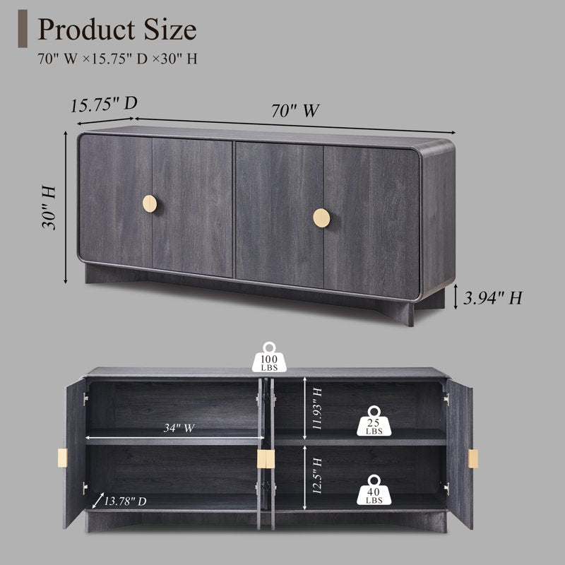 70'' Large Modern Buffet Cabinet with Storage - Grey