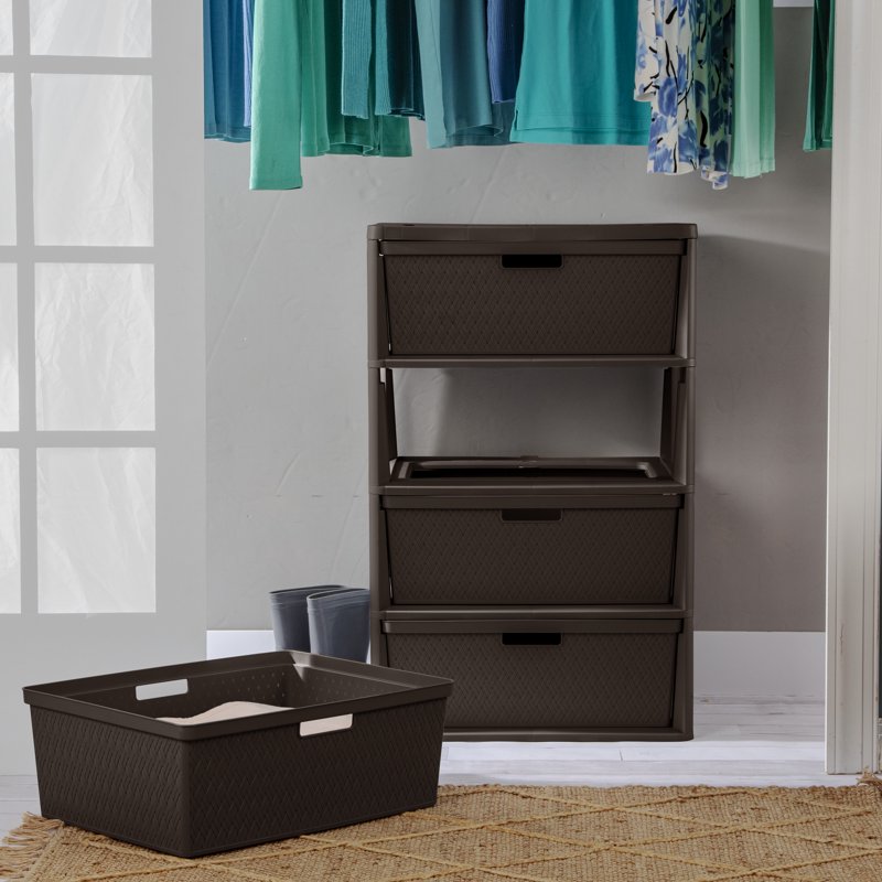 (2 Pack) Sterilite Wide 4 Drawer Storage Tower with Removable Bins - Brown