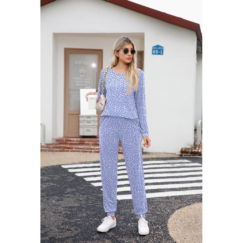 Women's Pajama Set Long Sleeve Sleepwear with Pockets - Blue 15-Spot, M