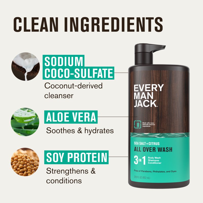 3-in-1 Hydrating Body Wash, Shampoo & Conditioner - Sea Salt & Citrus - 28.8 fl oz