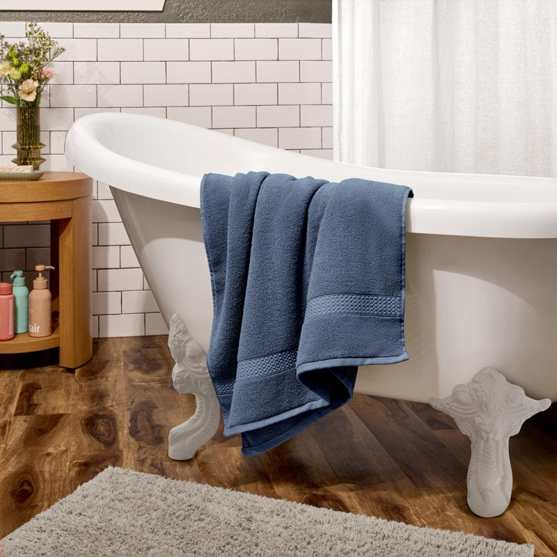 Dobby Bath Towel - Smokey Blue Solid Print, 100% Cotton, 56x30 Inches - Beautiful by Drew Barrymore