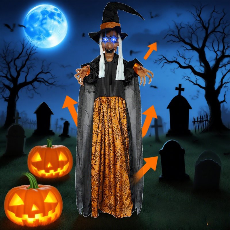 Life Size Hanging Witch Halloween Decor - Sound & Touch Activated - 71 Inch Animated Prop - Indoor & Outdoor Haunted House Decoration - Variation E