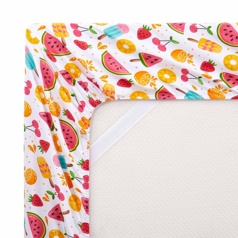 Kids Microfiber Sheet Set - Fruity Fun Full Size with Straps - Ultra Soft Bedding