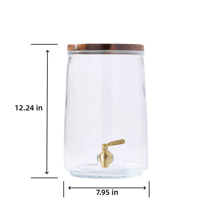 2 Gallon Glass Beverage Dispenser with Wood Lid - Clear