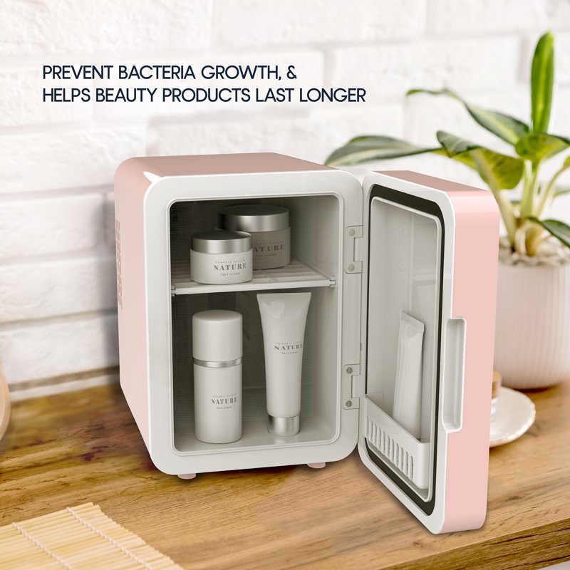 Mini Cooler with LED Mirror - 4L Pink Beauty Fridge