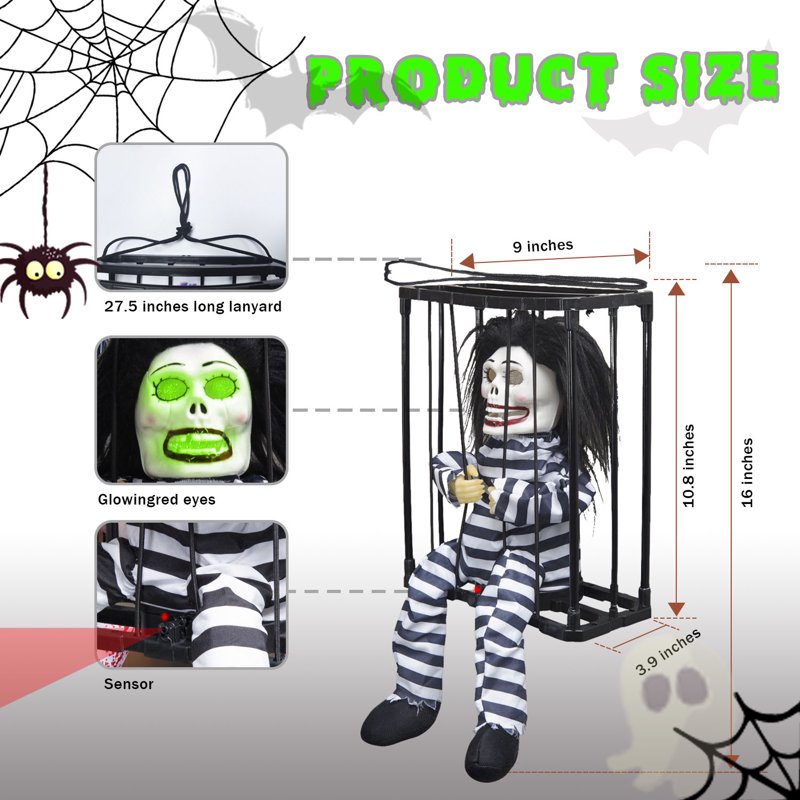 Magotan Animated Halloween Ghost Cage Decoration - Style B, Motion Sensor, Hanging Indoor & Outdoor Spooky Prop