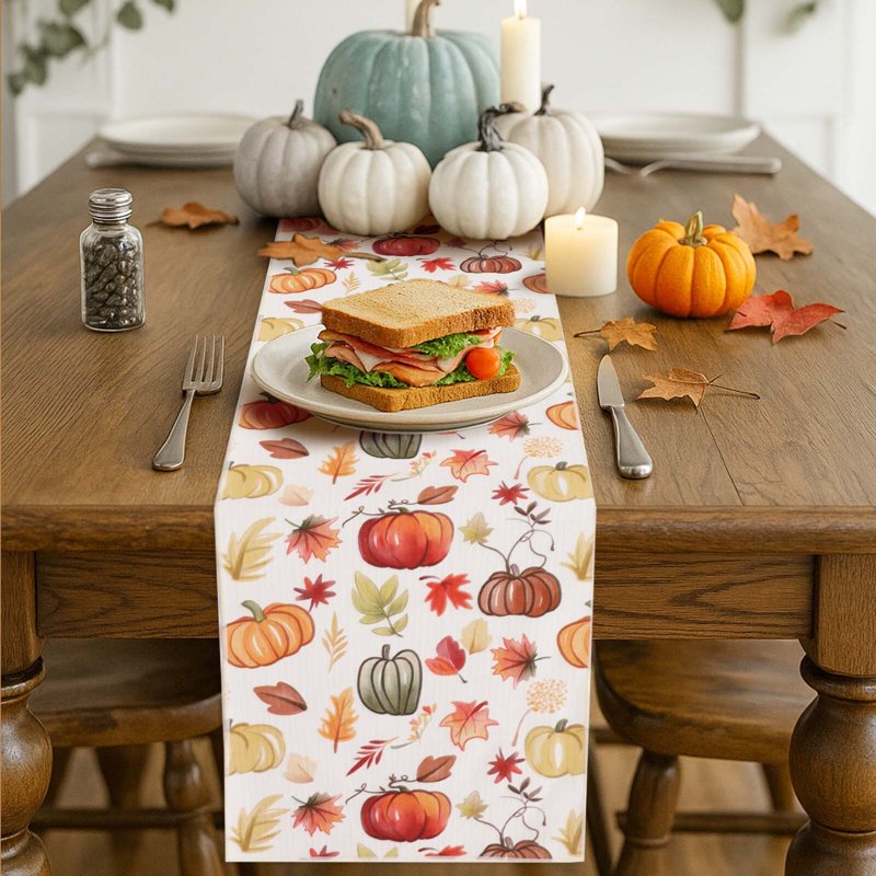 13x90 Inch Autumn Leaves Table Runner for Kitchen Dining Thanksgiving Halloween Decor Water-Proof & Washable
