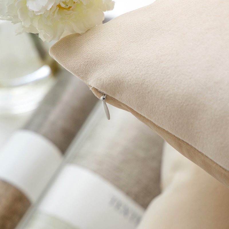 20x20 Inch Beige Polyester Throw Pillow Set of 2 - Soft Silky Velvet Home Decor