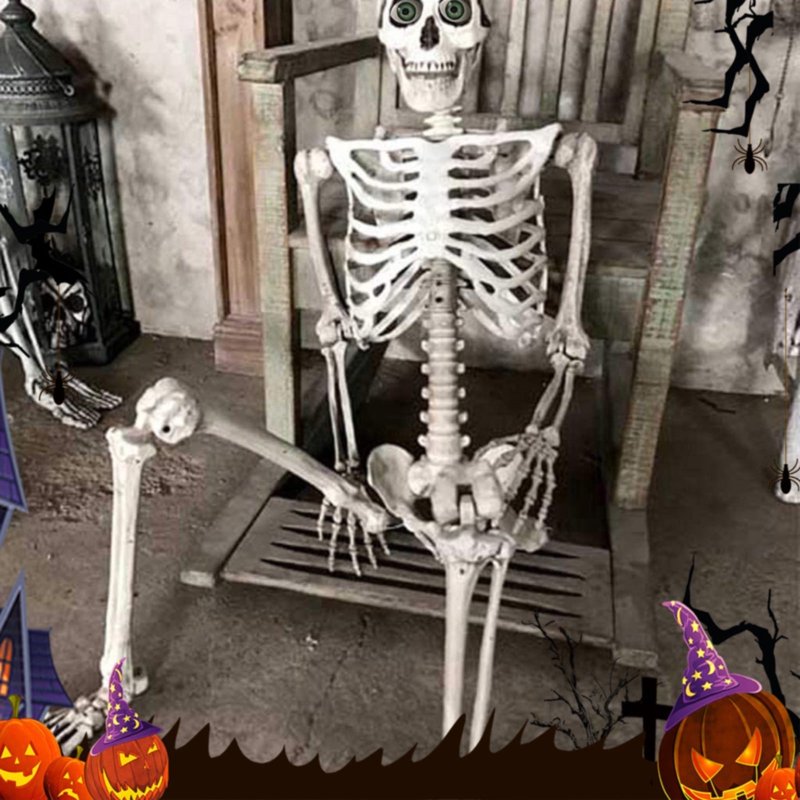 70 cm Life-Size Posable Halloween Skeleton Beige Indoor Outdoor Decor