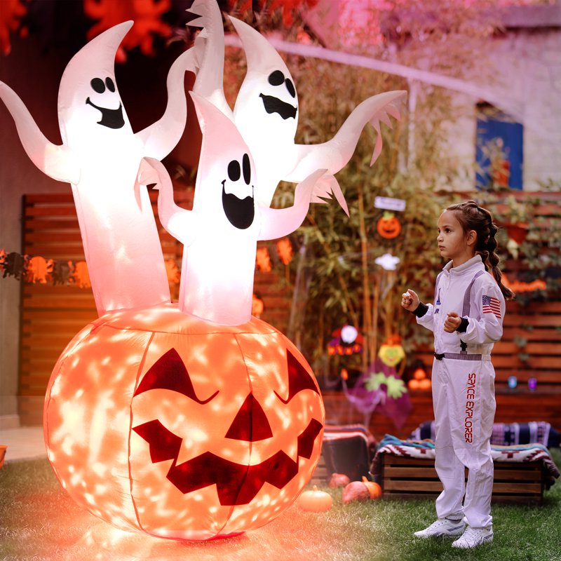 6FT Halloween Inflatable Decorations with LED Lights, Ghost and Pumpkin Dolls
