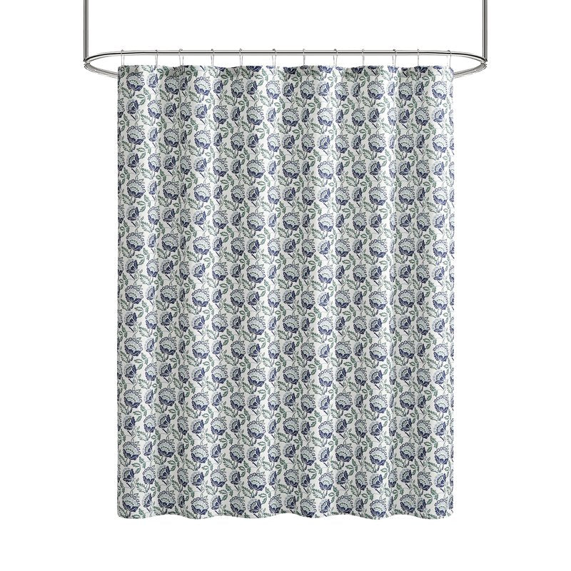 Mainstays Floral Shower Curtain Set with Hooks - 72x72 Navy Fabric 13-Piece