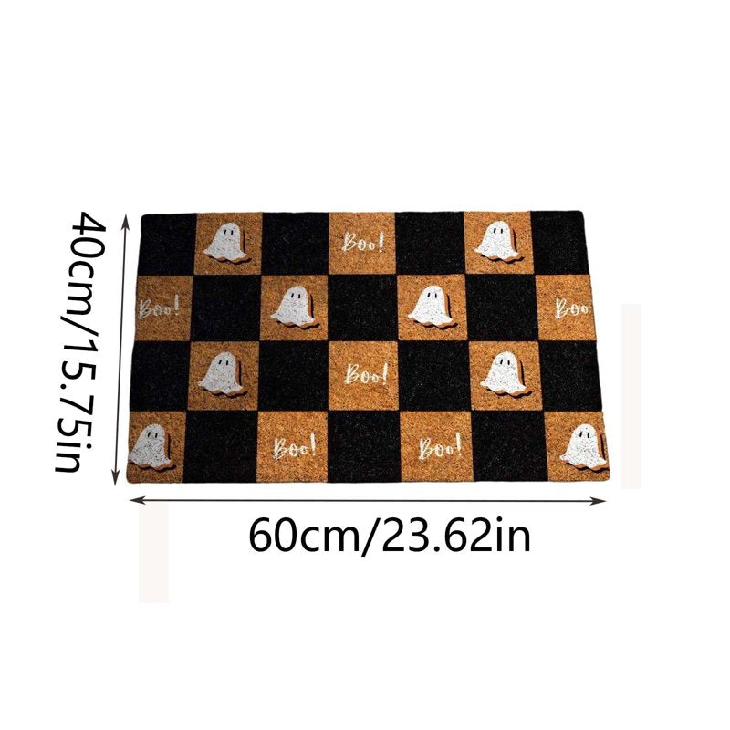 Halloween Checkerboard Ghost Doormat - Non-Slip Coir Floor Mat for Front Door B