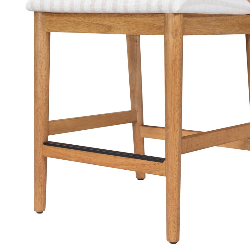 Counter-Height Stools Set of 2 - Warm Honey & Striped Linen