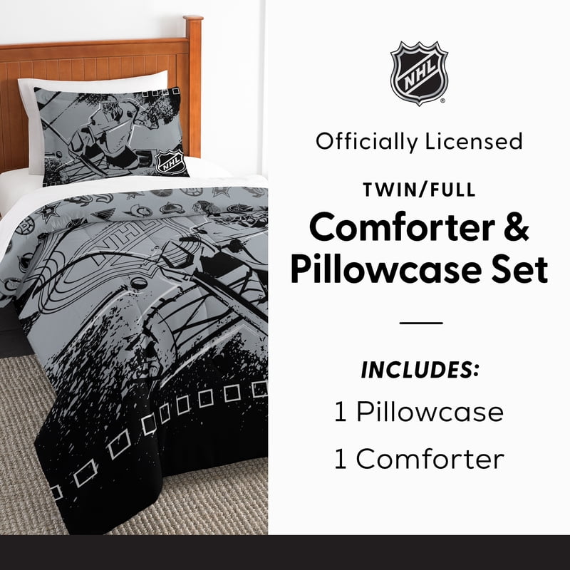 NHL Multi Team Puck Stop Twin/Full Comforter Set with Pillowcase - Variation of THIS listing