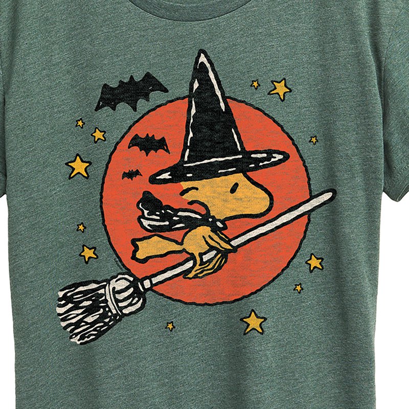 Women's Heather Juniper Peanuts Woodstock Witch Graphic T-Shirt - Size M