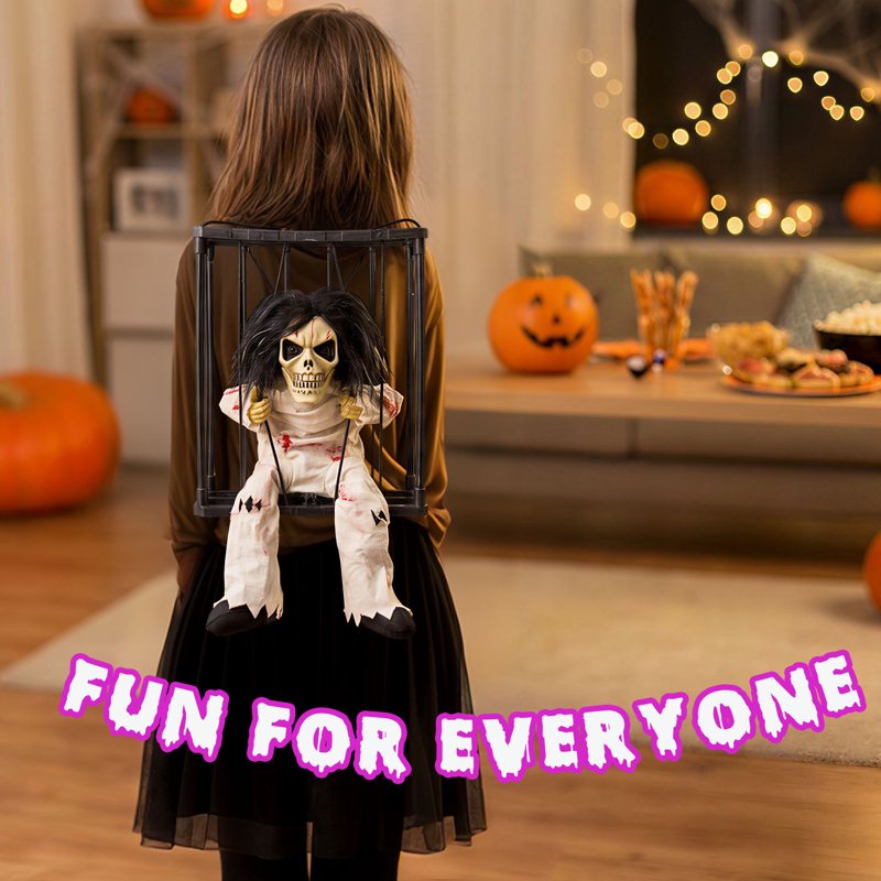 Magotan Animated Halloween Ghost Cage Decoration - Style C, Motion Sensor Indoor Outdoor Hanging Spooky Scary Decor