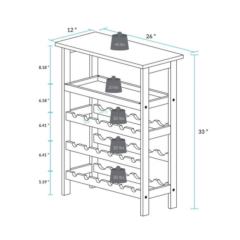 Solid Wood 18-Bottle Freestanding Wine Rack with Tabletop