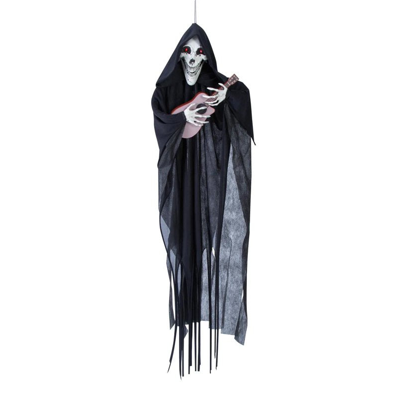 Hanging Singing Reaper Halloween Decor with Guitar Light-Up Eyes