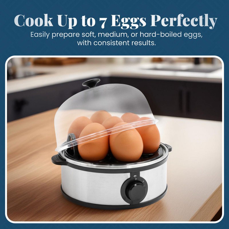 Automatic Stainless Steel Egg Cooker - 7-Egg Capacity with Poaching Tray