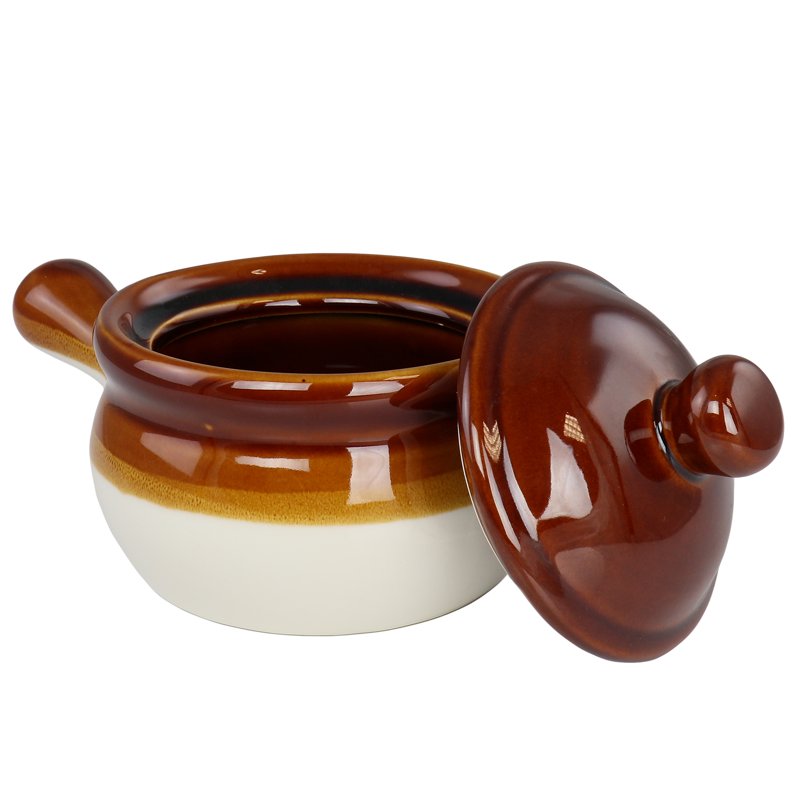 15 Ounce Stoneware French Onion Soup Bowls - Set of 4 with Lids