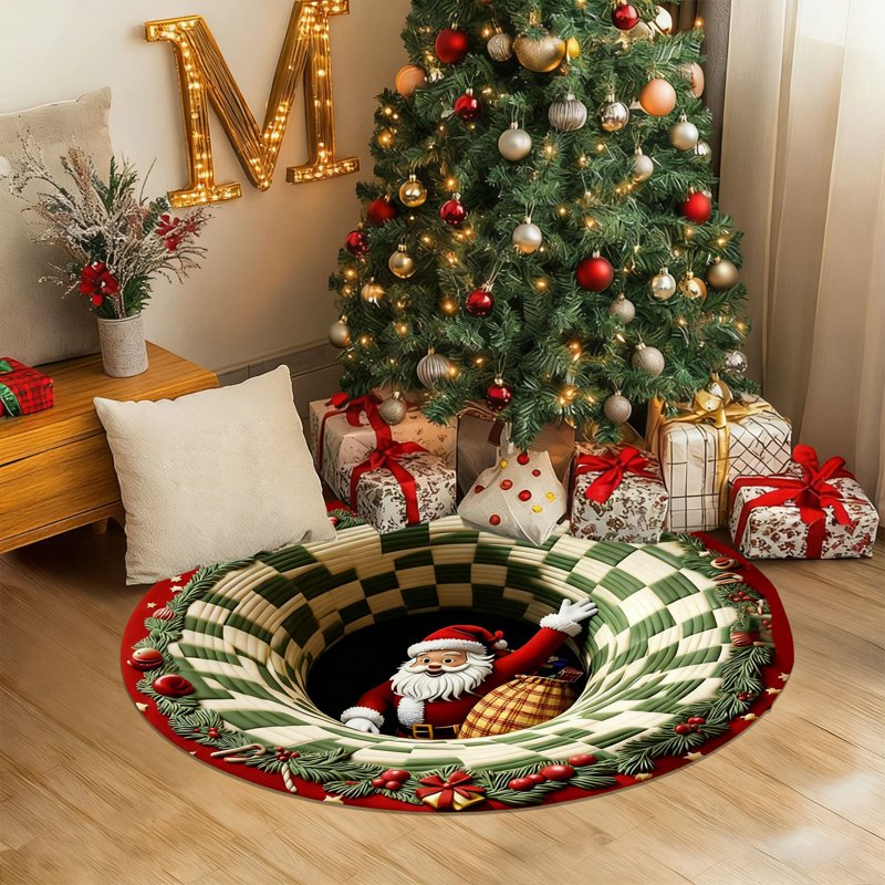 Christmas Santa Round Rug - 3D Washable Non-Slip Holiday Carpet for Living Room - Variation #6C