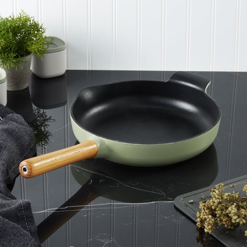 10.25" Cast Iron Fry Pan - 2.6 Quart, Green Enamel Coating