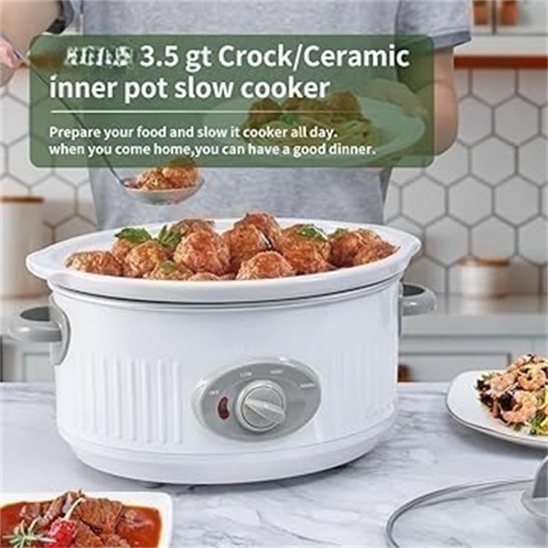 3.5 Quart Slow Cooker - Compact Electric Stew Pot with Transparent Lid