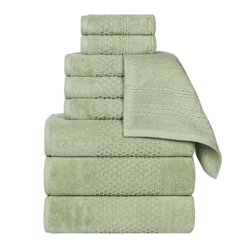 Green Cotton Waffle Textured Towel Set - 3 Piece Bathroom Linen - Superior Playa Zero Twist