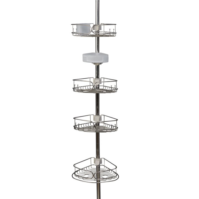 Rustproof Tension Pole Shower Caddy with 4 Adjustable Shelves - Stainless Steel, 60-108 Inches