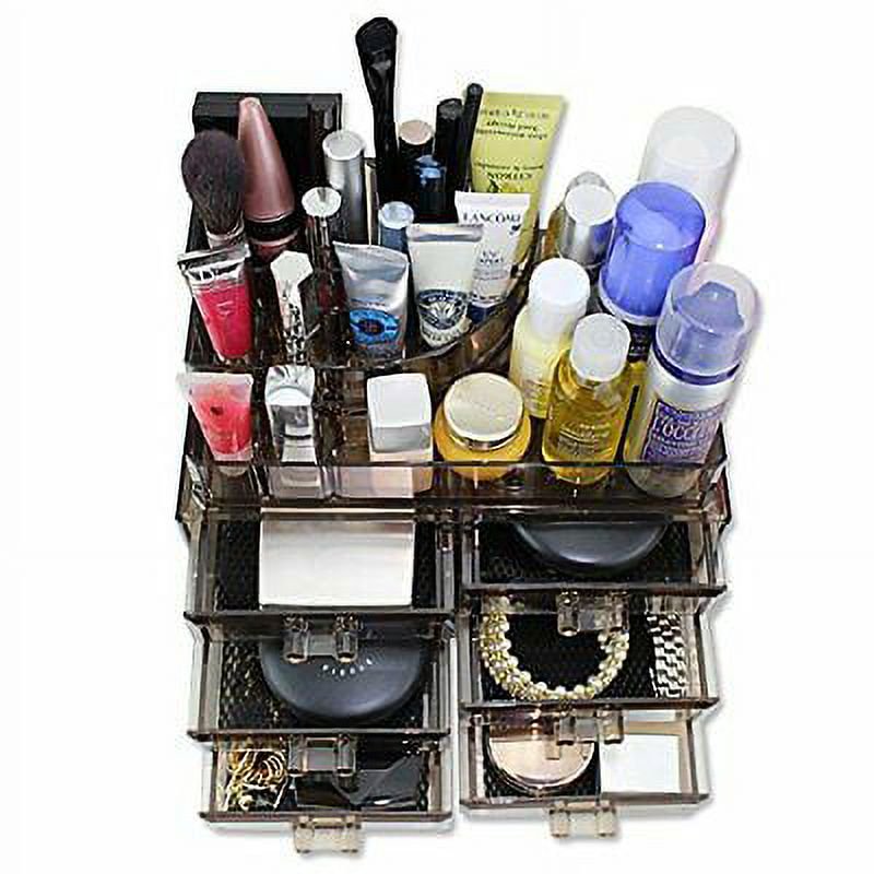 Acrylic Cosmetics Organizer with Drawers & Compartments - Dark Brown Makeup Storage Box