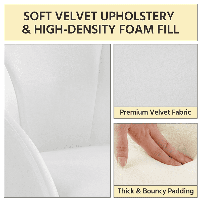 Flower Shape Velvet Accent Chair with Gold Metal Legs - White