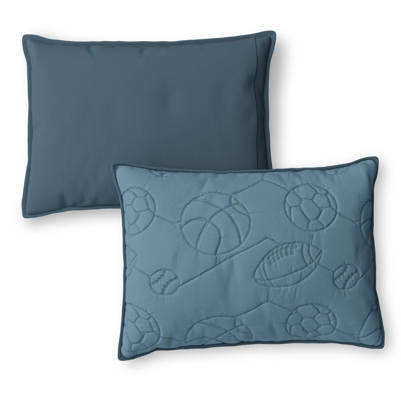 Kids Reversible Sports Stitch Quilt Set - Full/Queen, Blue & Green