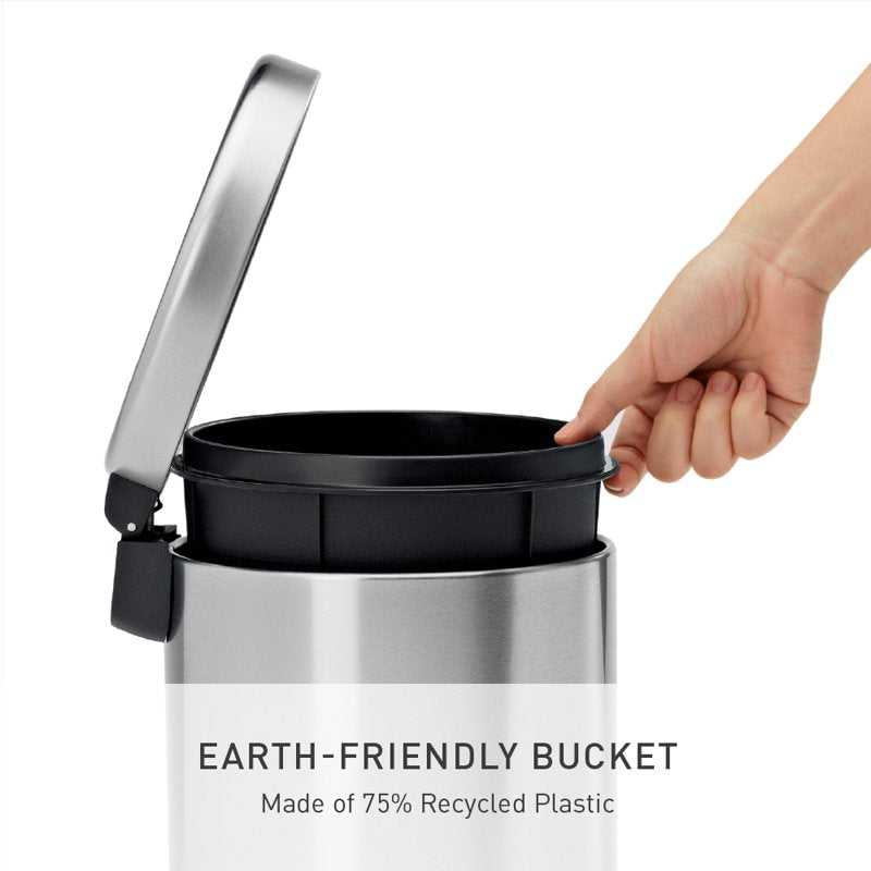 Compact Round Trash Can - 4.5L Brushed Stainless Steel, Soft Close Lid