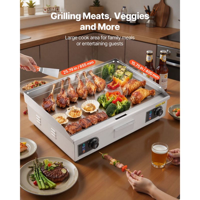 Commercial Electric Griddle - 2800W Stainless Steel, 25.79 x 15.75 inch