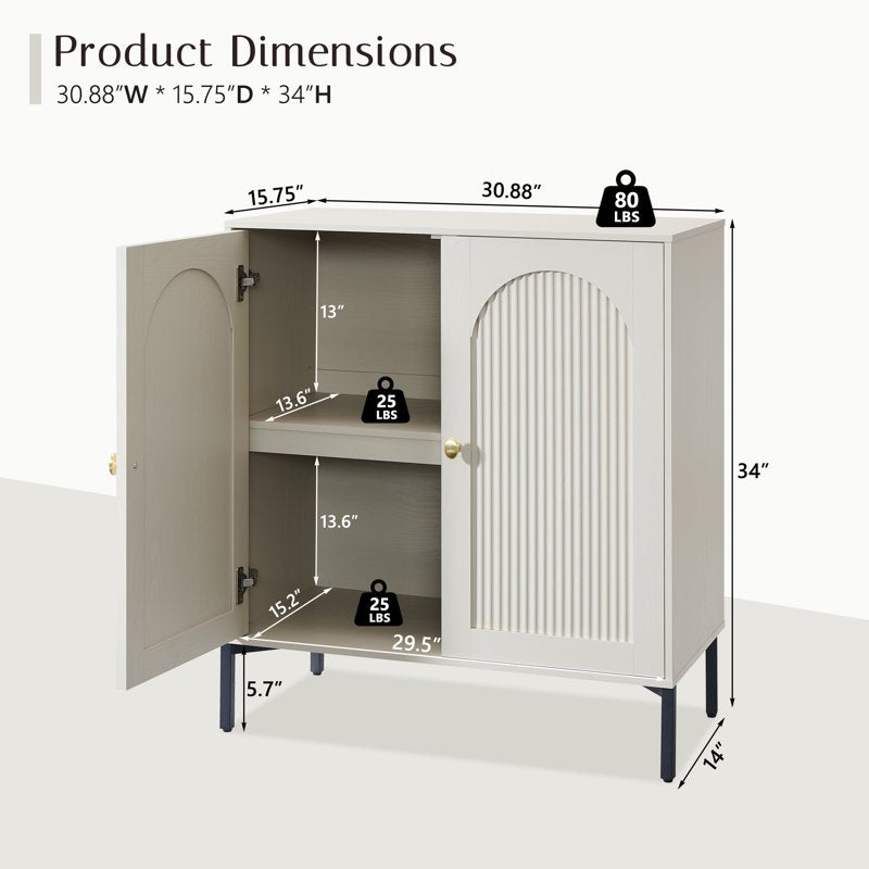 Buffet Cabinet with Storage - 123.5" Wooden Sideboard - Cream