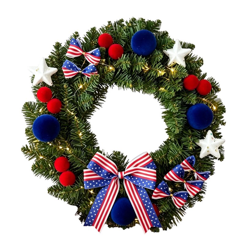 Patriotic 4th of July Wreath for Front Door - Red White Blue Flower Decor - Variation Z0C