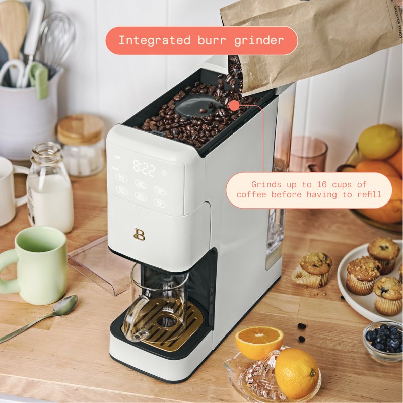 Programmable Single-Serve Coffee Maker with Built-In Grinder - White Icing
