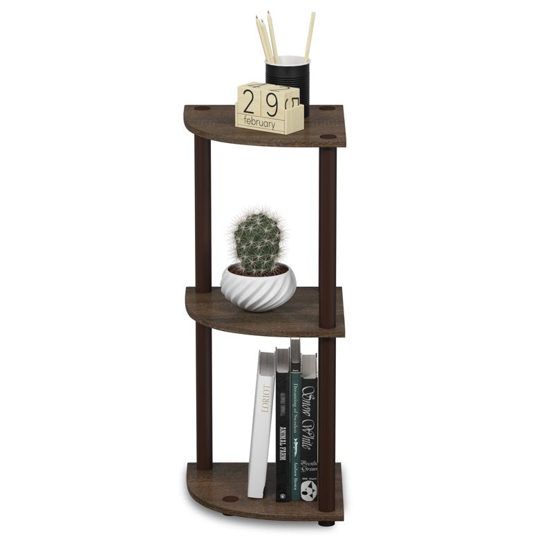3-Shelf Decorative Bookcase Unit - Walnut & Brown Finish