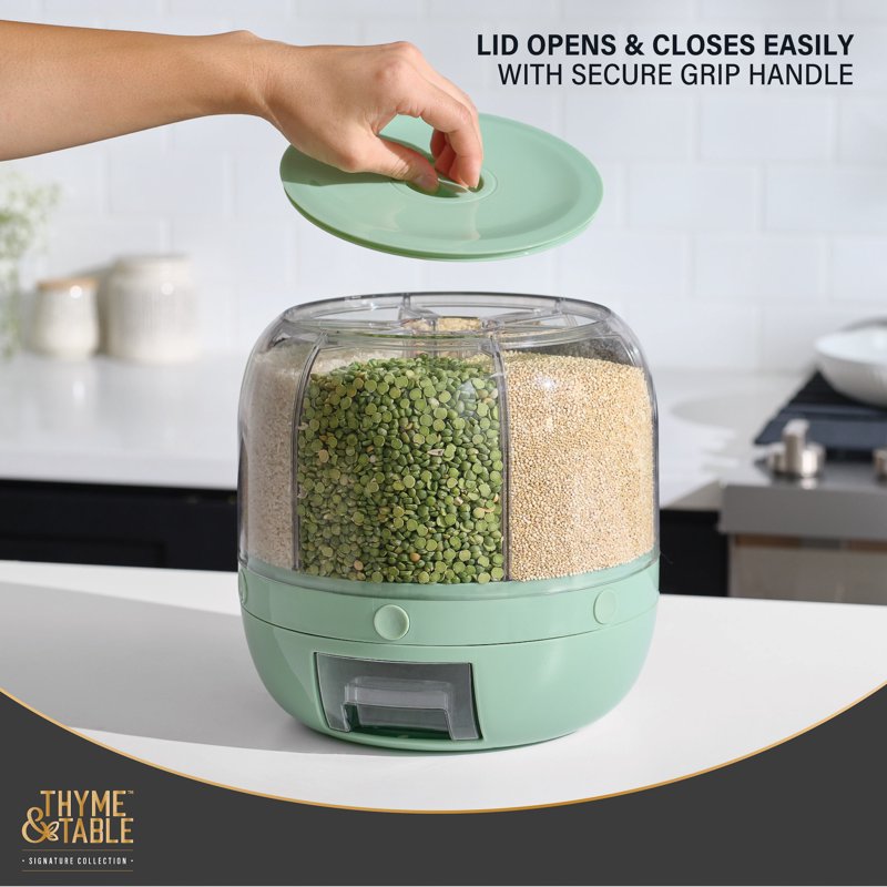 Rotating Plastic Food Storage Dispenser with 6 Sections - Green