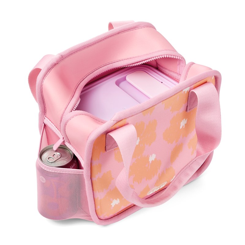 Insulated Neoprene Lunch Tote with Zipper - Coral Bloom