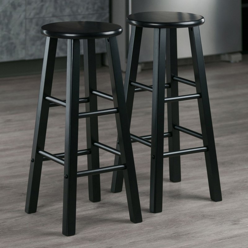 2-Piece Bar Stool Set - 29" Height, Black Finish