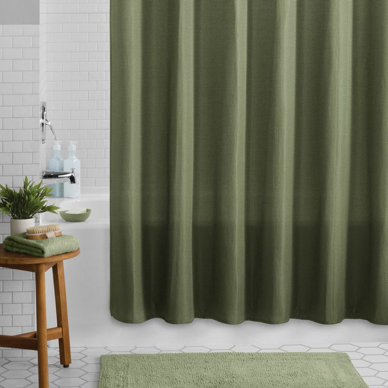 Mainstays Fabric Shower Curtain - Waffle-Weave Cotton Blend, 72x72 in, Bay Leaf Green