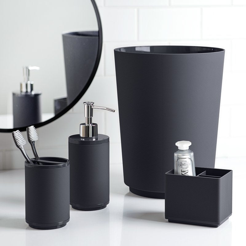 Soft Touch Ribbed Plastic Wastebasket - 1.98 Gal Black