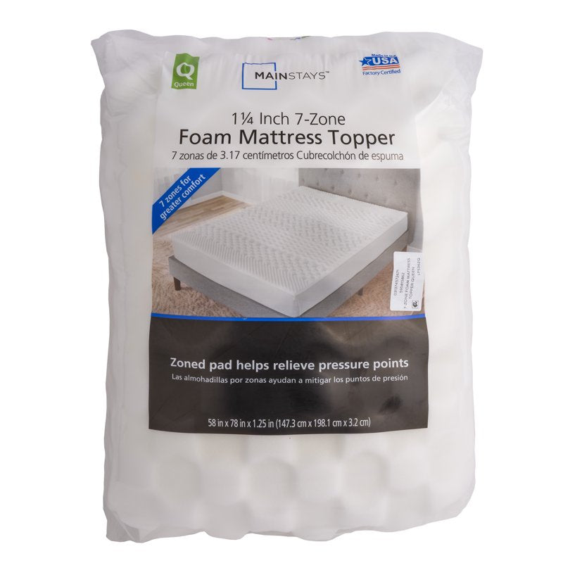 Queen 2 Pack Foam Mattress Topper 1.25 Inch 7-Zone Comfort Layer