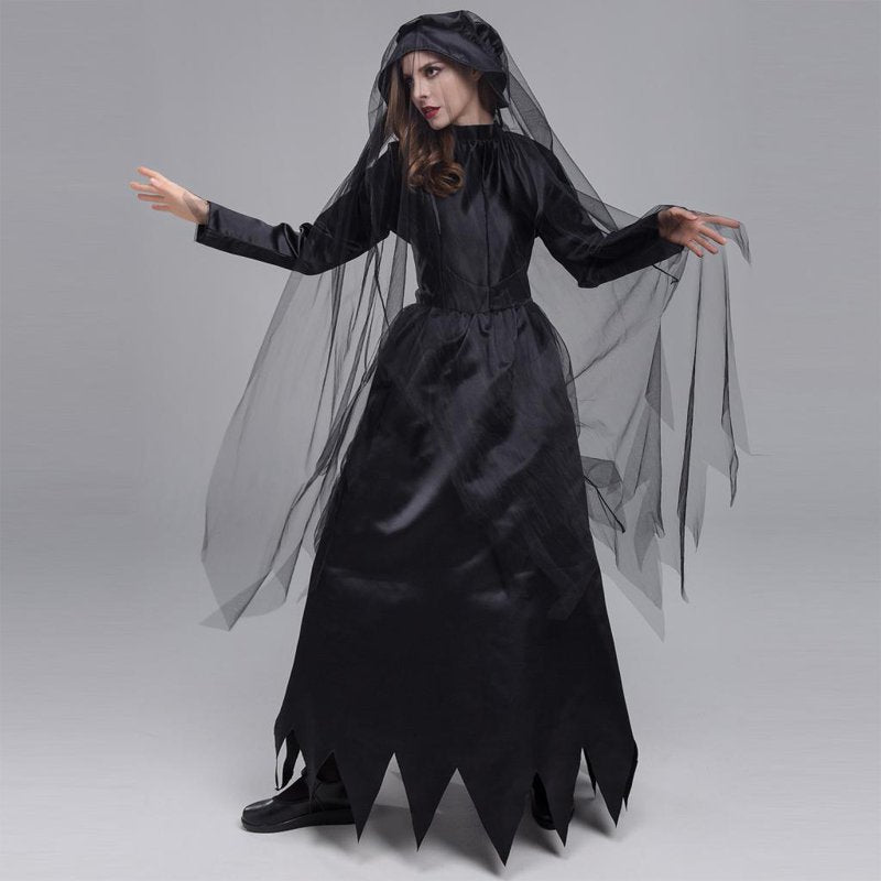 Ghost Bride Dress for Women Halloween Costume S - Vampire Gothic Gothic Witch Black Veil Hat