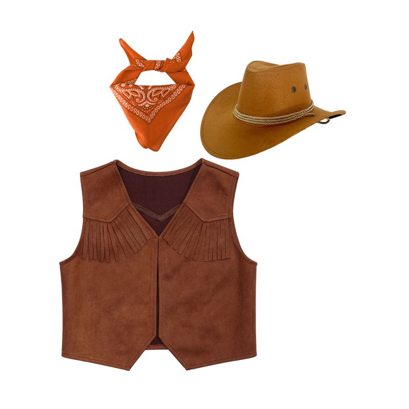 Kids Cowboy Costume for Boys and Girls - Orange 8 - Western Rodeo Dress Up