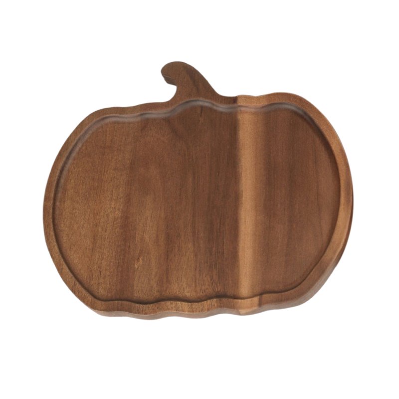 Wood Pumpkin Serving Tray - Rustic Fall Cheese Platter for Thanksgiving & Halloween - Variation C